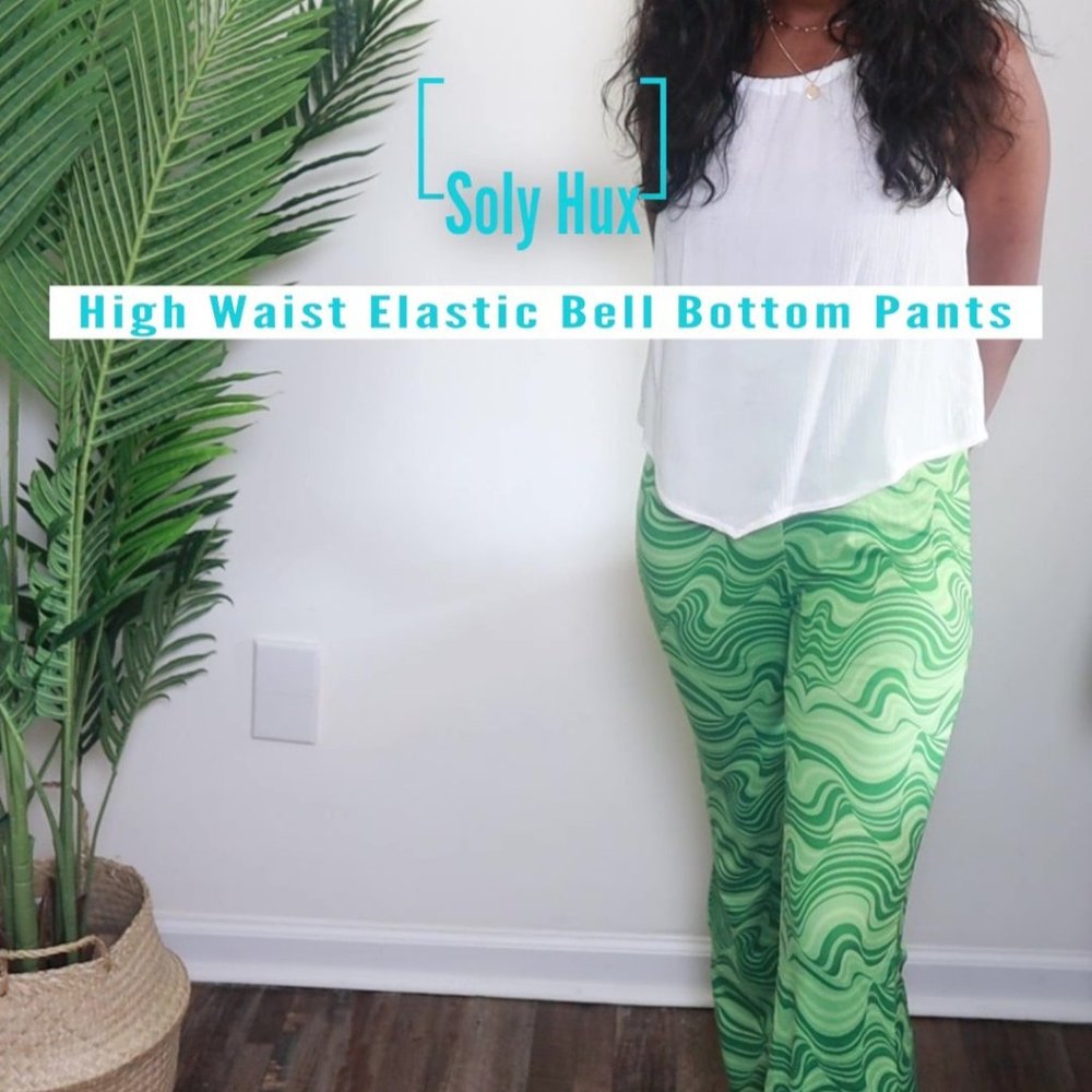 Women's Printed High Waisted Bell Bottom Flare Leg Pants Soly Hux, Green